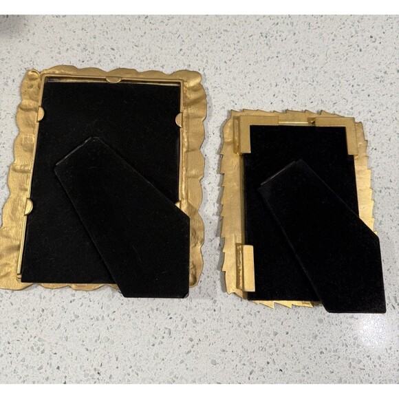 Celia Landman Gold Metal Leaf Photo Frames 5x7 4x6 Pair Thick Glass Quality Vtg - Picture 2 of 16